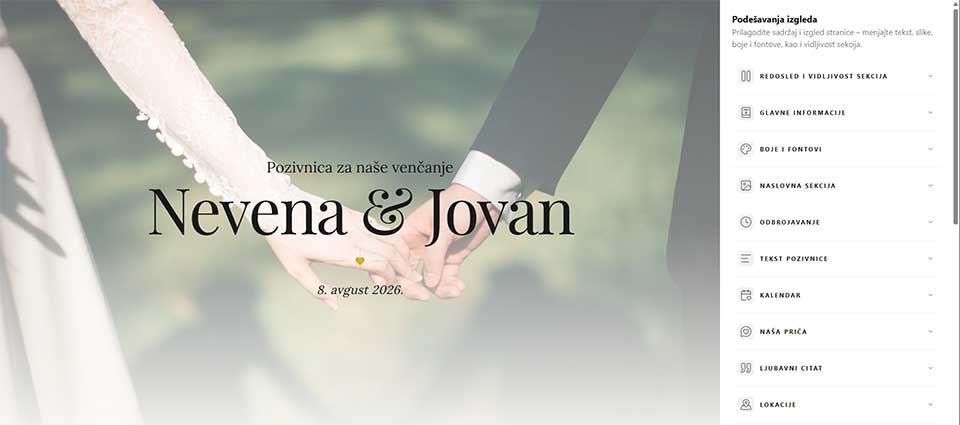 Primer uređivanja pozivnice u editoru
